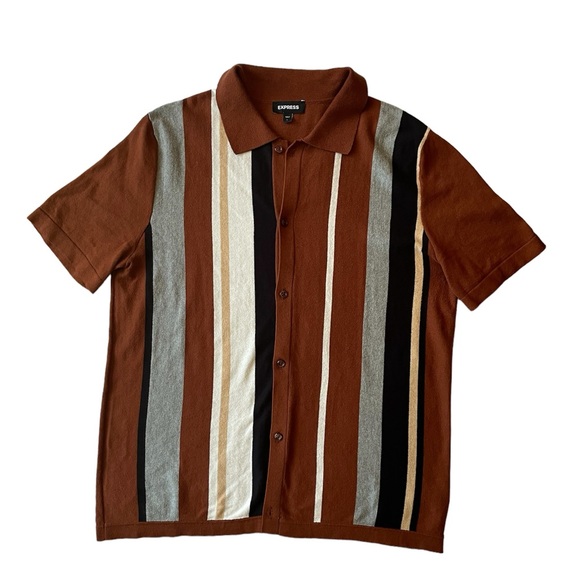 Express Multi Striped Short Sleeve Polo Sweater - Picture 2 of 11